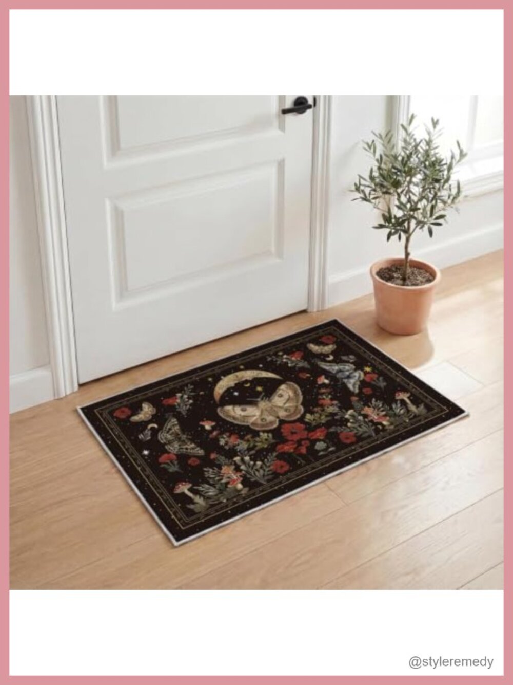 Artoid Mode Poppy Moth Mushroom Moon Door Mat 2x3 ft Low-Profile Non-Slip
